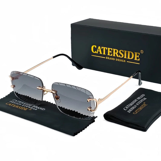Lunettes de soleil carrées sans monture dégradé — métal, punk, UV400, homme et femme