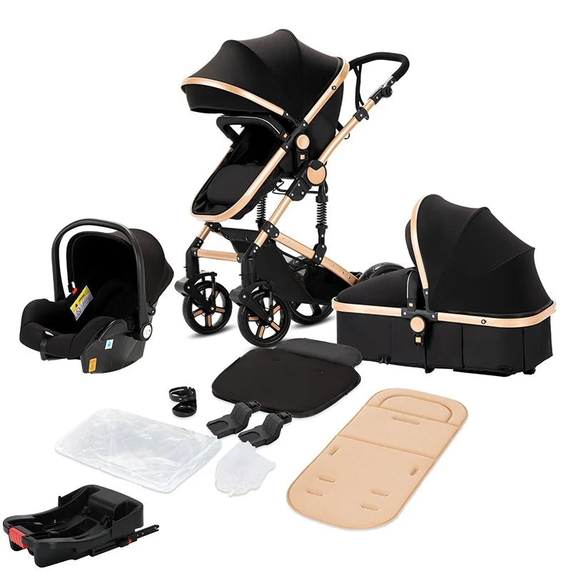 Poussette Bébé Châssis Aviation Roues 360° — Dossier Réglable Coussin Amovible Panier