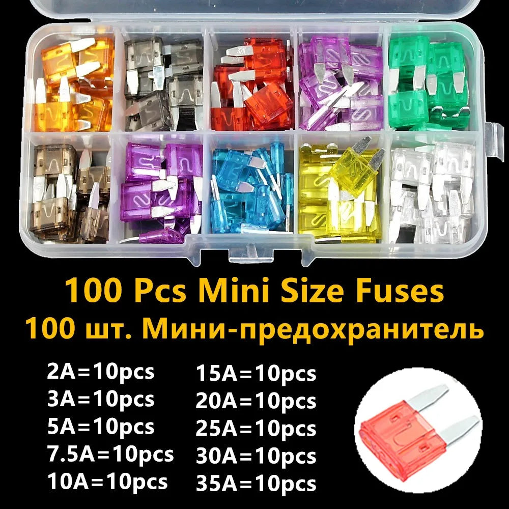 Mini fusibles de voiture automatiques moyens 2A/3A/5A/7.5A/10A/15A/20A/25A/30A/35A Amp avec mallette de rangement, Kit de jeu de fusibles à lame d'assortiment