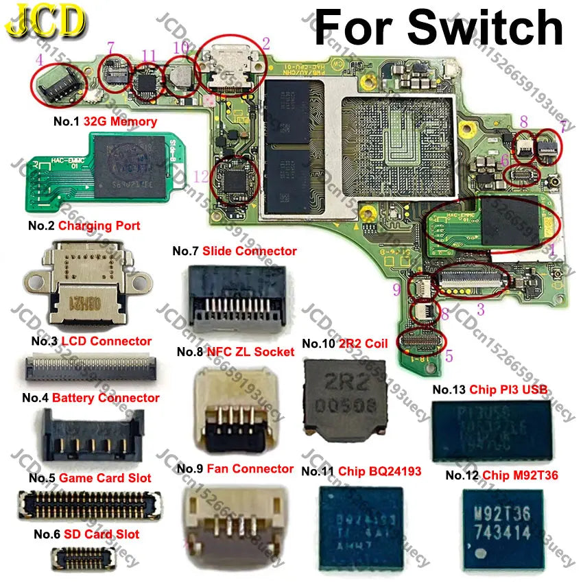 Puce de carte mère type-c, Port de chargement, mémoire 32 go, bobine 2R2, fente pour carte coulissante, prise ZL, écran LCD, connecteur FPC pour interrupteur