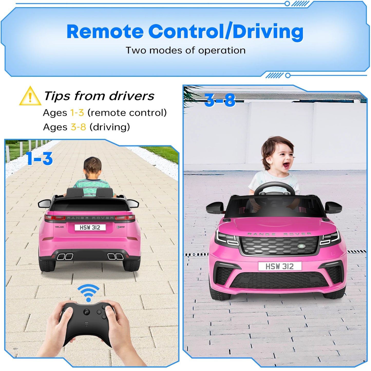 Kids' Electric Car, 4-8 Years, 12V, Parental Remote Control, MP3 Player, Rocking, Ribbed, New