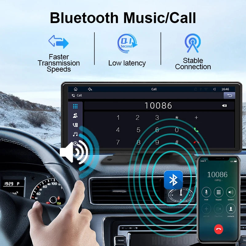 10.26 "coche espejo Radio multimedia reproductor de vídeo universal inalámbrico Carplay Android Auto pantalla con Bluetooth AUX USB