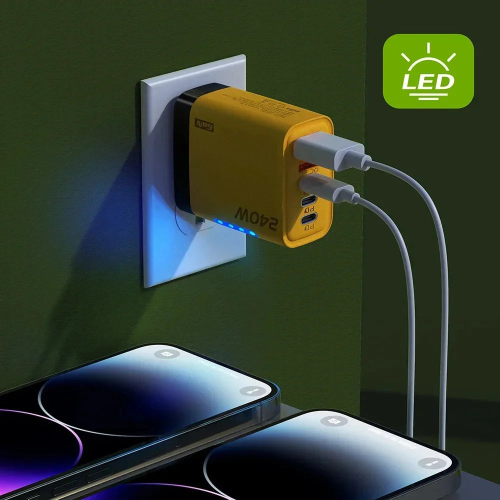 Chargeur de téléphone GaN 5 en 1 240W, adaptateur de charge rapide 10A, câble USB vers Type C, 3 ports PD, 2 ports USB, pour iPhone 16 15 Pro, Xiaomi