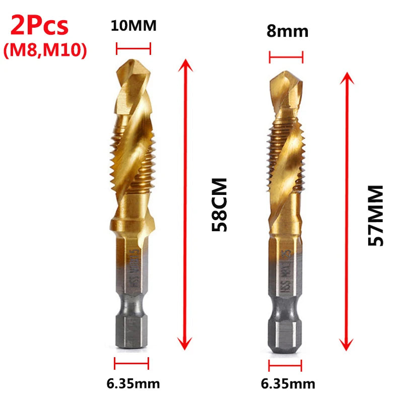 Brocas MeaccelerTap de titanio, vástago hexagonal, rosca de tornillo HSS, máquina de tornillos, macho de roscar compuesto, M3, M5, M6, M8, M10, herramientas manuales