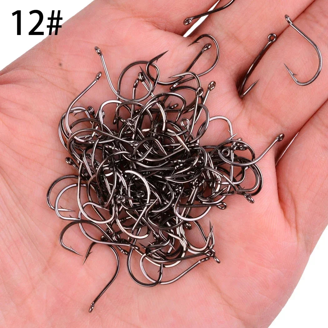 100 pièces/boîte japon Izu hameçon en acier à haute teneur en carbone barbelé dans la mouche crochet de pêche vers étang porte-appât de pêche trou de gabarit crochets de Pesca