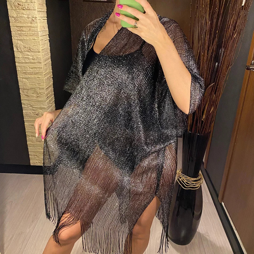 Solide Bikini couvrir gland robe de Plage tuniques maillot de bain maillot de bain femmes brillant couverture Ups pour maillots de bain femmes paréo Plage