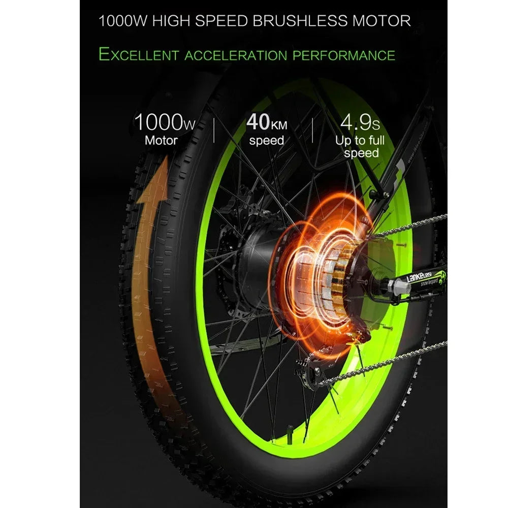 XC4000-Bicicleta eléctrica urbana con batería de litio de 1000W, 48V, 17,5 Ah, freno hidráulico, 26x4.0 pulgadas