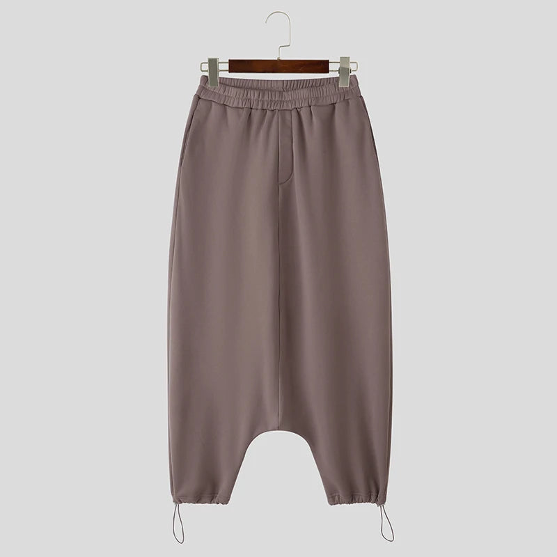 INCERUN Hombres Pantalones Color Sólido Cintura Elástica Joggers Pantalón Ancho Hombres Streetwear Moda Casual Pantalón de Entrepierna Baja Masculino S-5XL