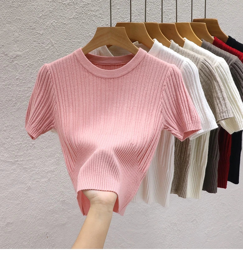 T-shirts d'été 2026 pour femmes – Décontractés, style coréen, tricotés, streetwear, basiques, unis, jeunes et tendance