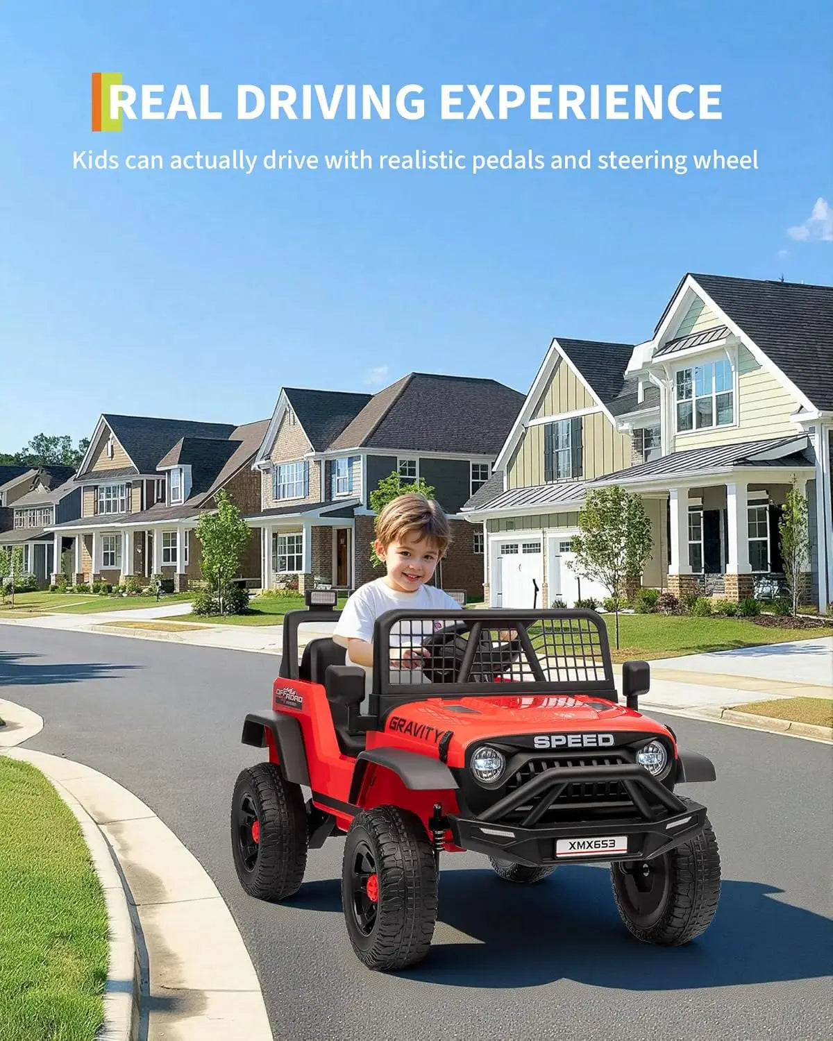 Coche camión para niños de 12V con control remoto parental, 3 velocidades, freno de emergencia, luces LED, música y bocina, vehículos eléctricos para niños