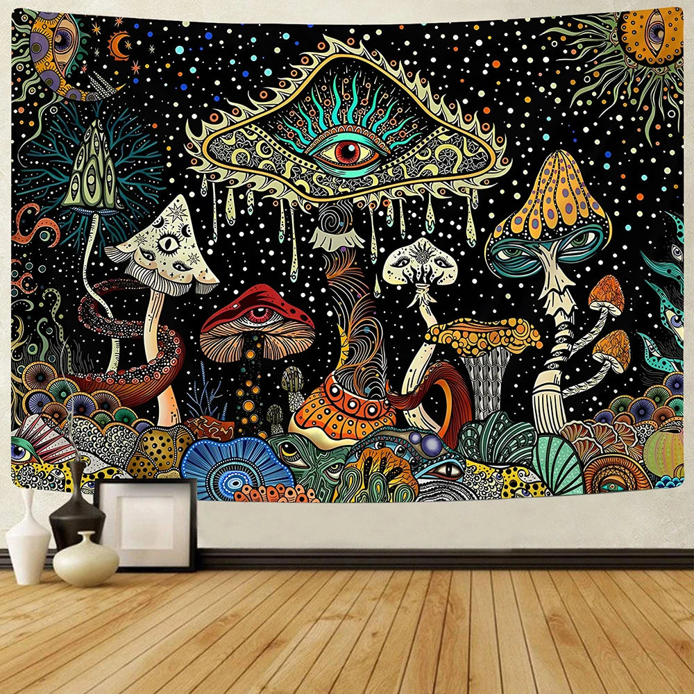 1 Pc tapisserie de champignons yeux psychédéliques tapisserie tapisserie de mer paon bohème tapisserie abstraite océan tapisserie tenture murale pour