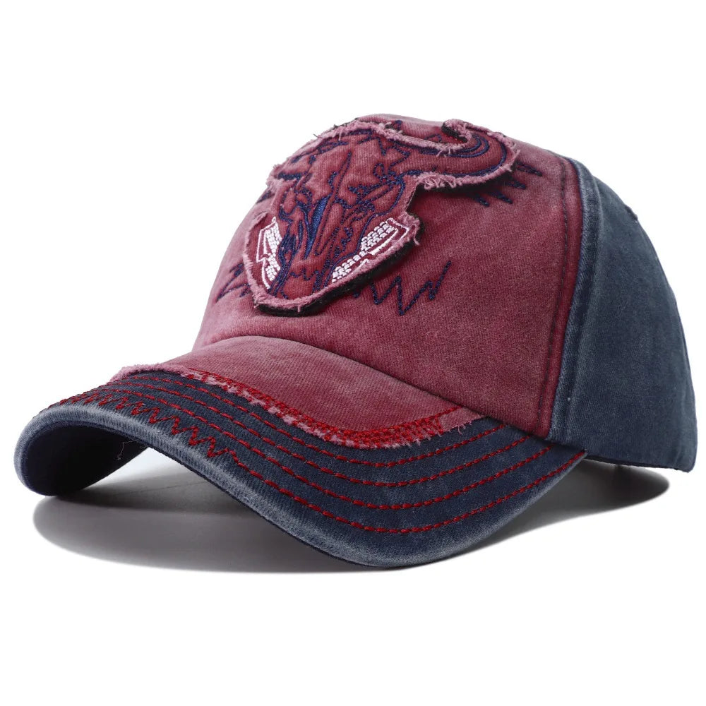 Gorra de béisbol de mezclilla lavada para hombres y mujeres, estilo Hip Hop Vintage con bordado de cabeza de toro, Y2k Snapback, gorras de papá, nueva colección 2023