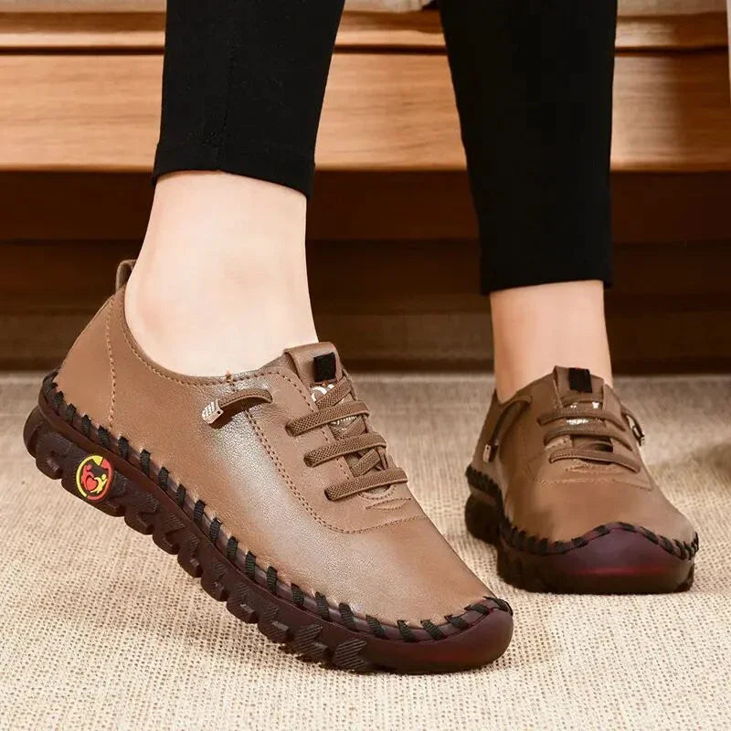 Baskets Femme Mocassins Cuir Plateforme — Sans Lacet Décontracté Printemps