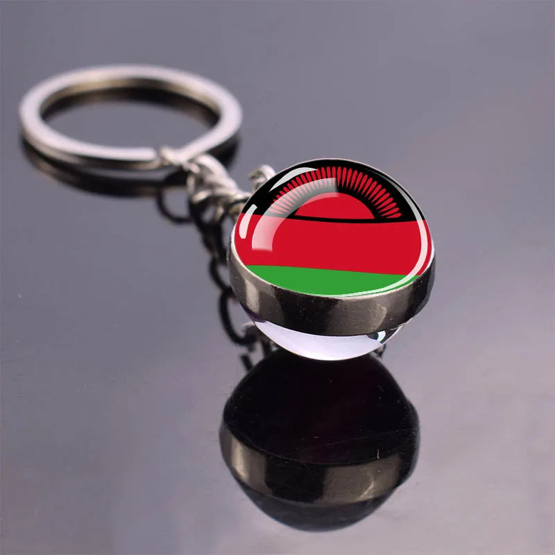 African Flag Keychain, Algeria, Somalia, Tunisia, Morocco, Egypt, National Flag, Double-sided Glass Ball Pendant, Gift