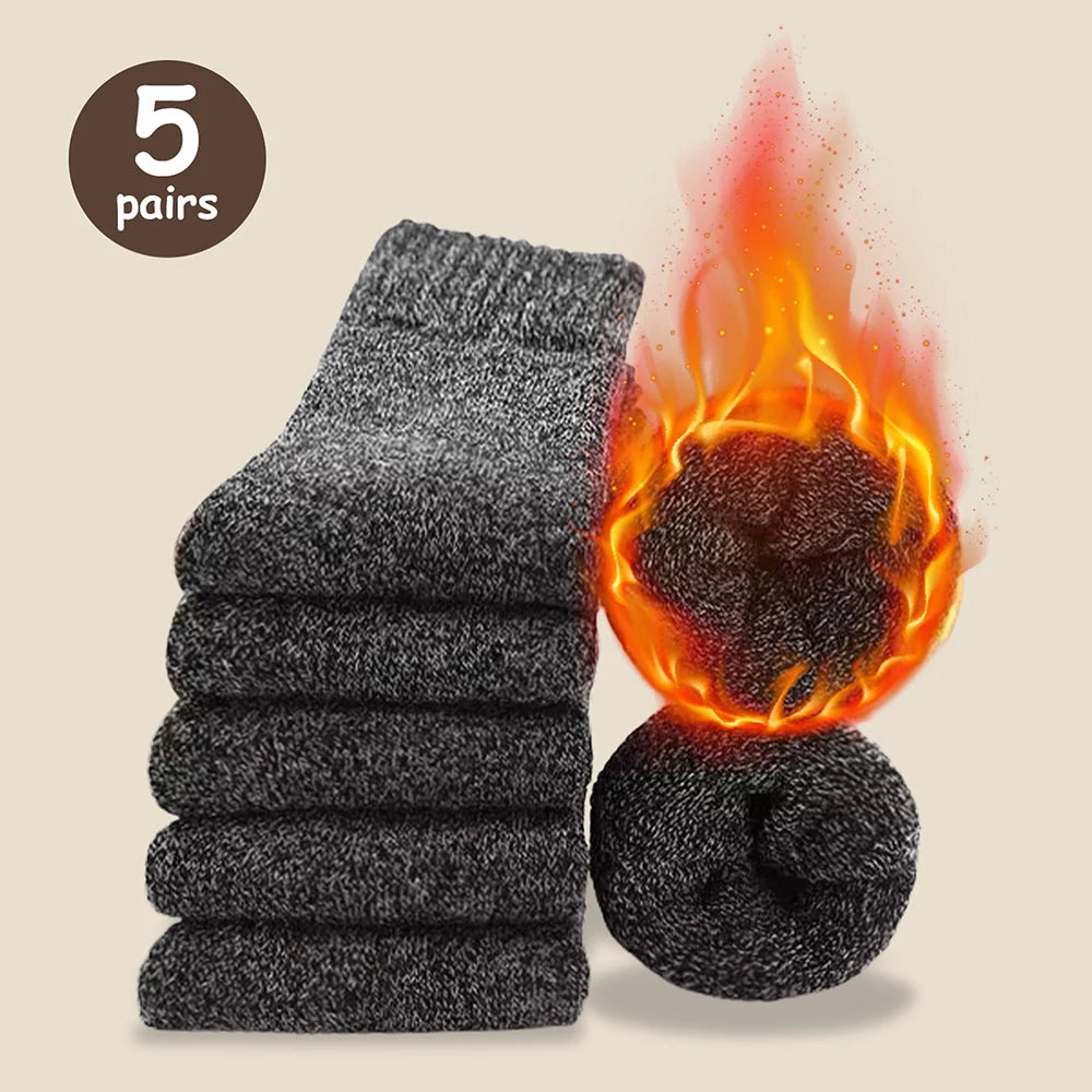 3/5 pares de calcetines cálidos para hombre, calcetines de rizo gruesos a media pantorrilla, calcetines anticongelantes para botas de nieve, elásticos, color liso