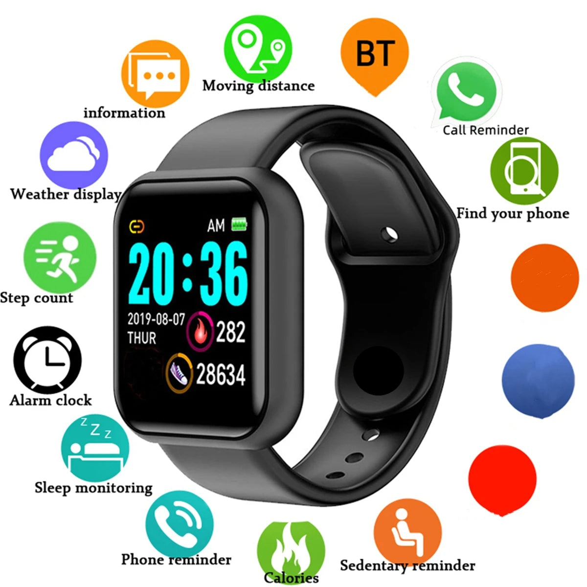 Smartwatch hombres mujeres relojes reloj inteligente mensaje Fitness monitor pulsera regalo de cumpleaños reloj electrónico para Android IOS