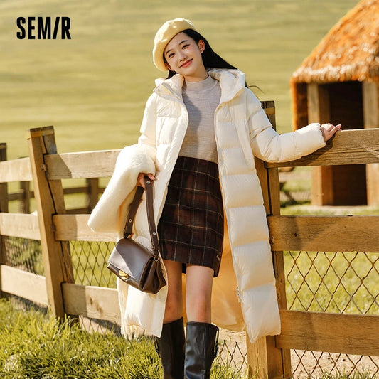 Abrigo largo impermeable de plumón para mujer Semir, nueva colección invierno 2025, abrigo holgado con capucha, abrigo de plumón sencillo para mujer