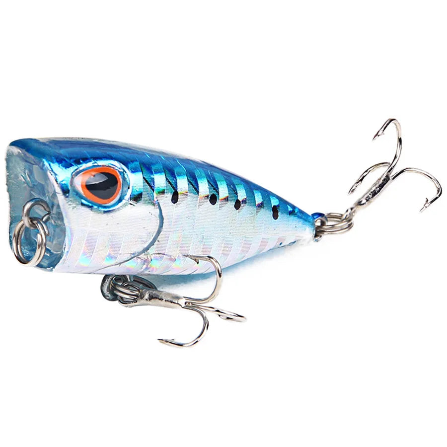 Ensemble de 7 leurres de pêche Mini Popper Crankbaits, yeux 3D, appâts durs, kit de leurres artificiels, wobblers pour la pêche à la traîne, brochet, surface de l'eau, swimbaits