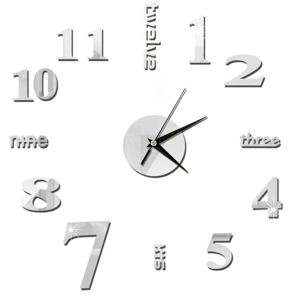 Creative Frameless Wall Clock, Silent Wall Sticker for Home, Acrylic Mirror Sticker, Wall Decor for Living Room and Office, DIY