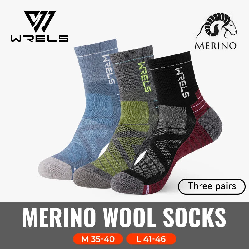 WRELS 1/2/3 paires chaussettes en laine mérinos thermique chaud hiver haute élastique épais chaussettes de randonnée Absorption d'humidité chaussettes de sport en laine