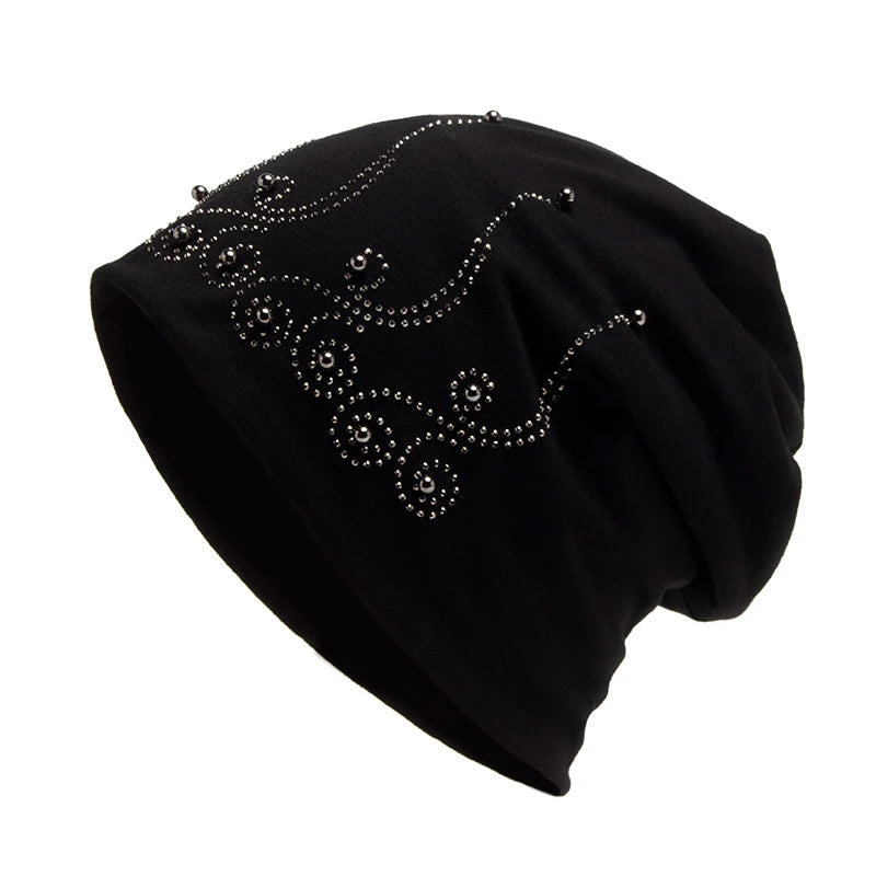 Bonnet en perles biscuits pour femme, cagoule tendance, chapeaux décontractés pour femme, bonnet Skullies, bonnet femme avec chaleur, automne et hiver