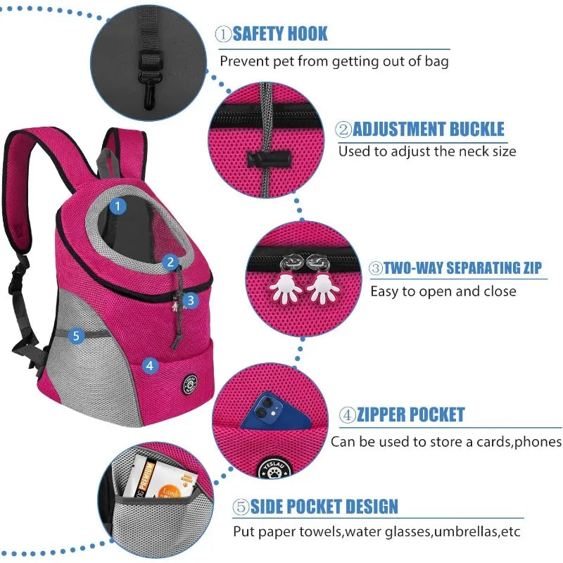 Nouveau chien animal de compagnie sac à dos transporteur sac de voyage avant Pack respirant réglable avec bandes réfléchissantes de sécurité pour la randonnée en plein air chats