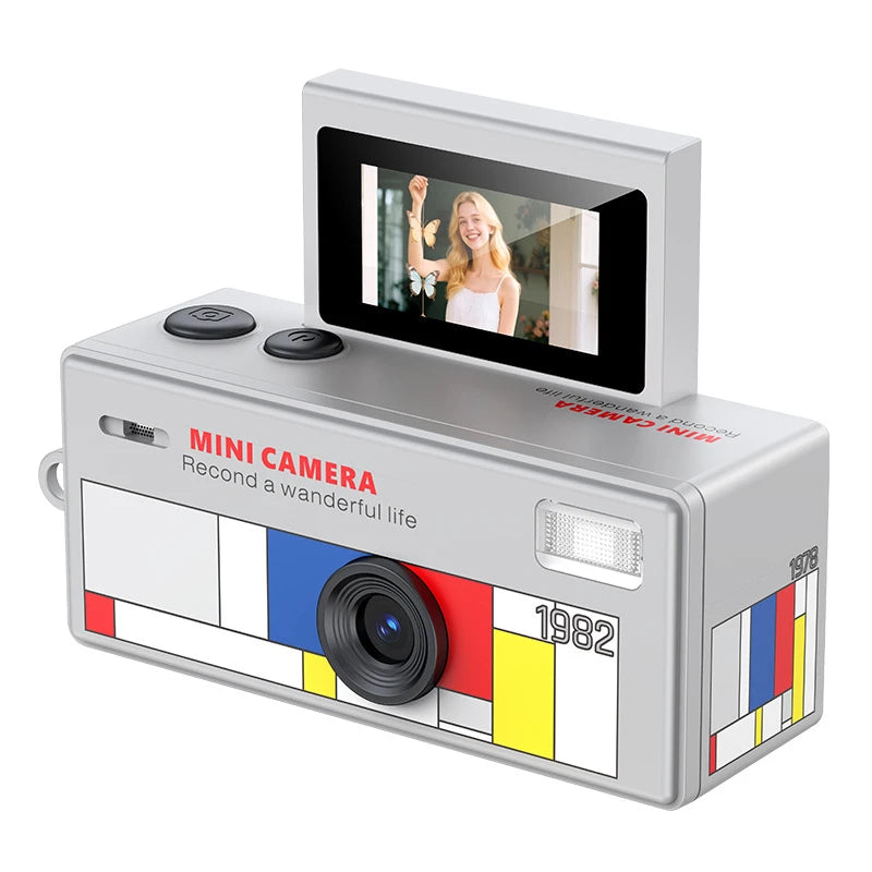 Mini caméra numérique CCD rétro avec flash, écran rotatif 1080P, petite caméra vidéo en forme de porte-clés pour cadeaux