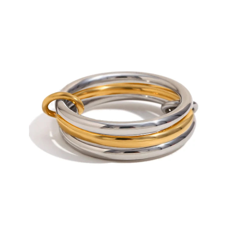 Une Niche bague de bijoux en cuivre bicolore à quatre anneaux, hypoallergénique, Style Ins, artefact empilable, adapté aux bijoux pour jeunes femmes