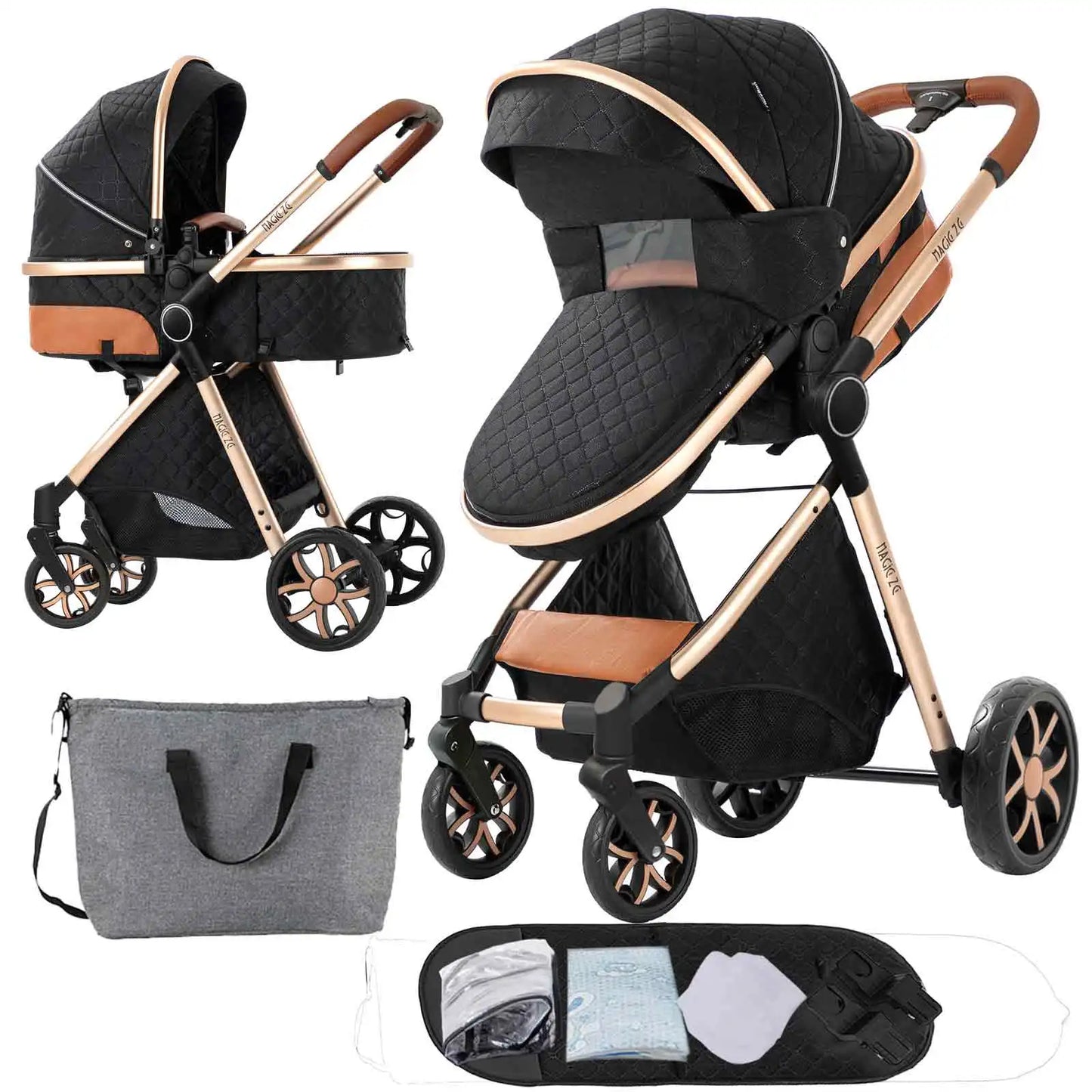 Poussette Bébé 2 en 1 Nouveau-Né — Chariot Landau 4 Roues Accessoires