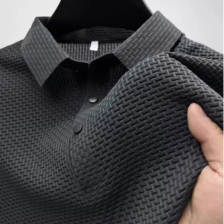 Summer New Men's Lapel Hollow Short-sleeved Polo T-Shirt Ice Silk Breathable Business Fashion Male T-Shirt Brand Clothing