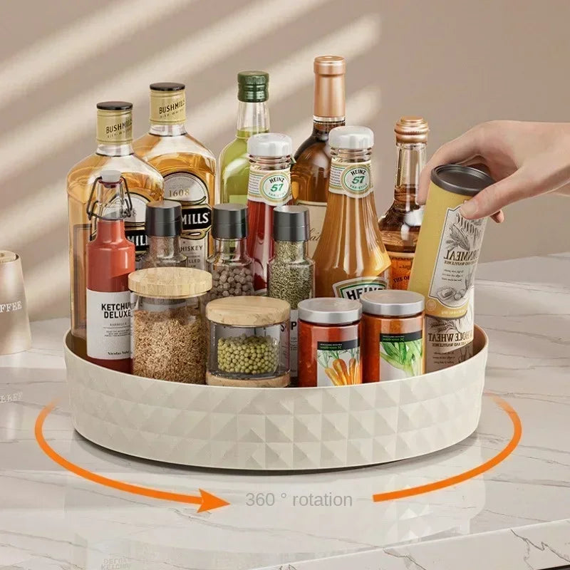 Support de rangement d'assaisonnement rotatif à 360 degrés, armoire de garde-manger multifonction, plateau tournant pour cosmétiques, accessoires de cuisine, plateau organisateur