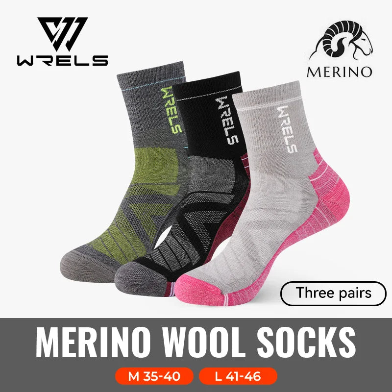 WRELS 1/2/3 paires chaussettes en laine mérinos thermique chaud hiver haute élastique épais chaussettes de randonnée Absorption d'humidité chaussettes de sport en laine