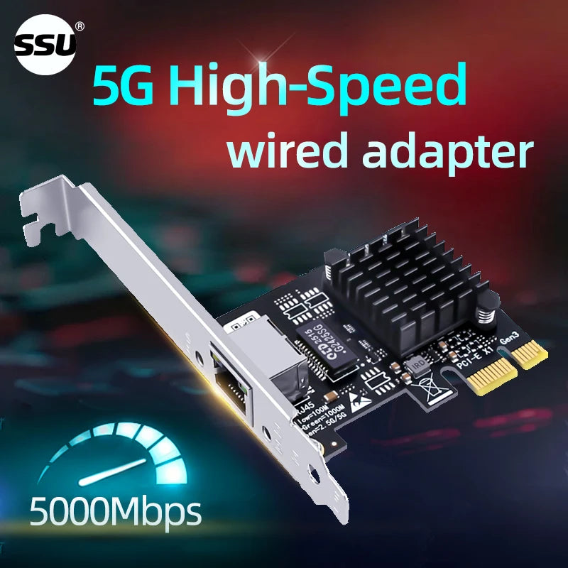 Ordinateur 5G carte réseau filaire Ethernet 5Gbps ordinateur de bureau PCI-E x1 à 5G adaptateur réseau 5000Mbps, adapté pour Windows 10/11