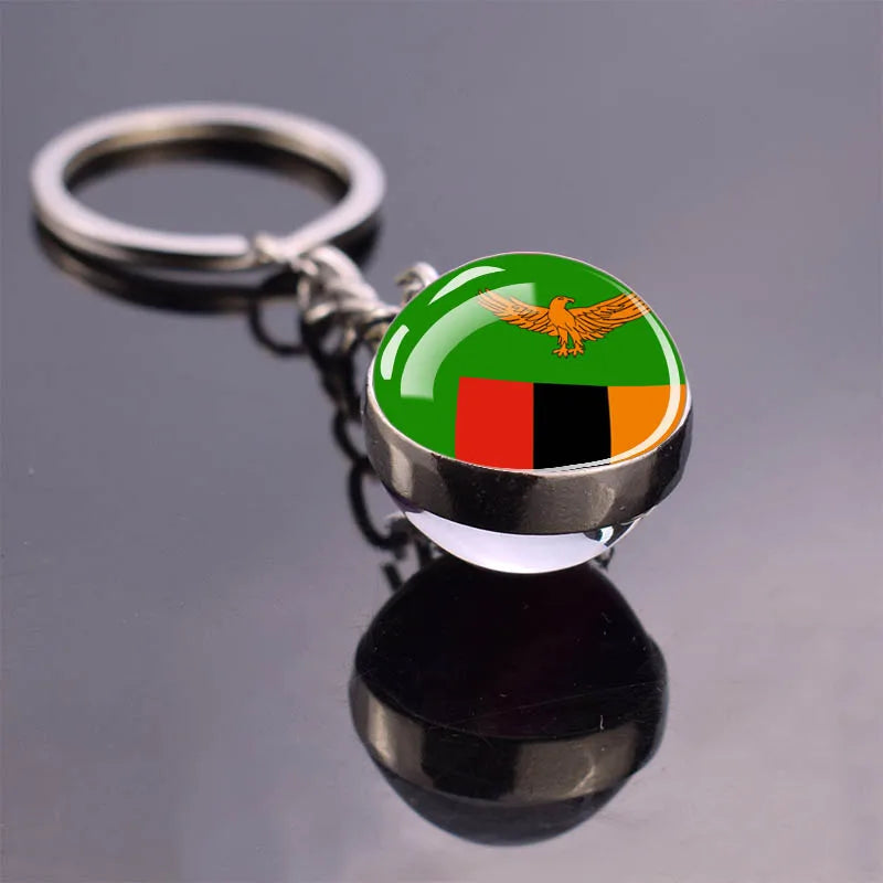 African Flag Keychain, Algeria, Somalia, Tunisia, Morocco, Egypt, National Flag, Double-sided Glass Ball Pendant, Gift
