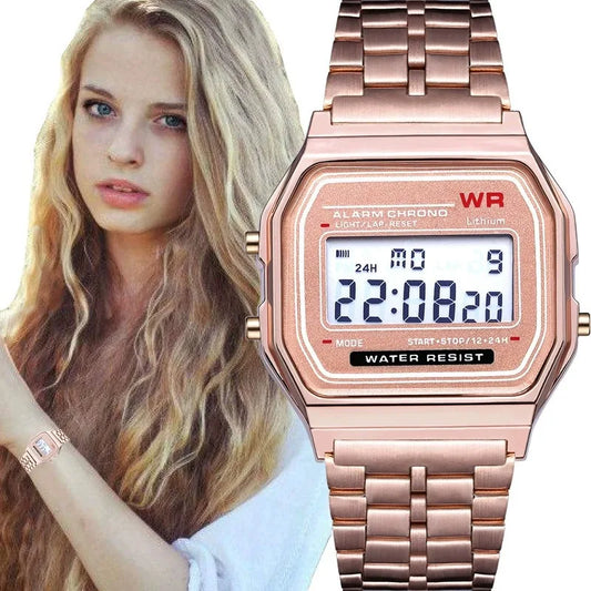 Montre Acier LED Numérique Affaires — Multifonction Sport Électronique Femme Homme