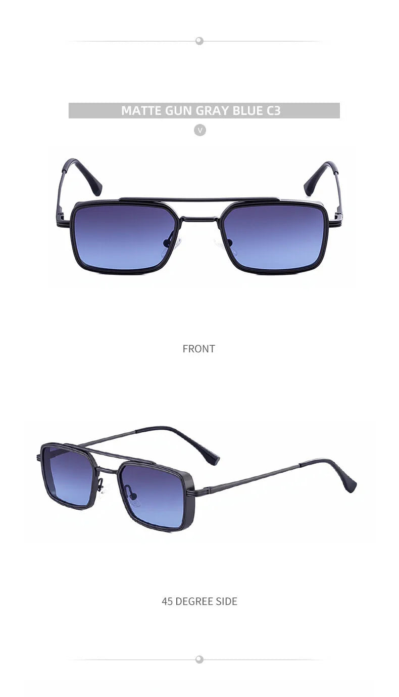 Lunettes de soleil carrées Steampunk hommes et femmes — punk, rétro, mode, vintage, 2025
