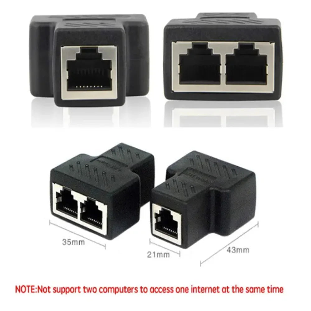 Adaptador de uno a dos para divisor de cable Ethernet Rj45 8P8C, versión de PC, acceso simultáneo a Internet, IPTV, alta velocidad, conexión de tres vías