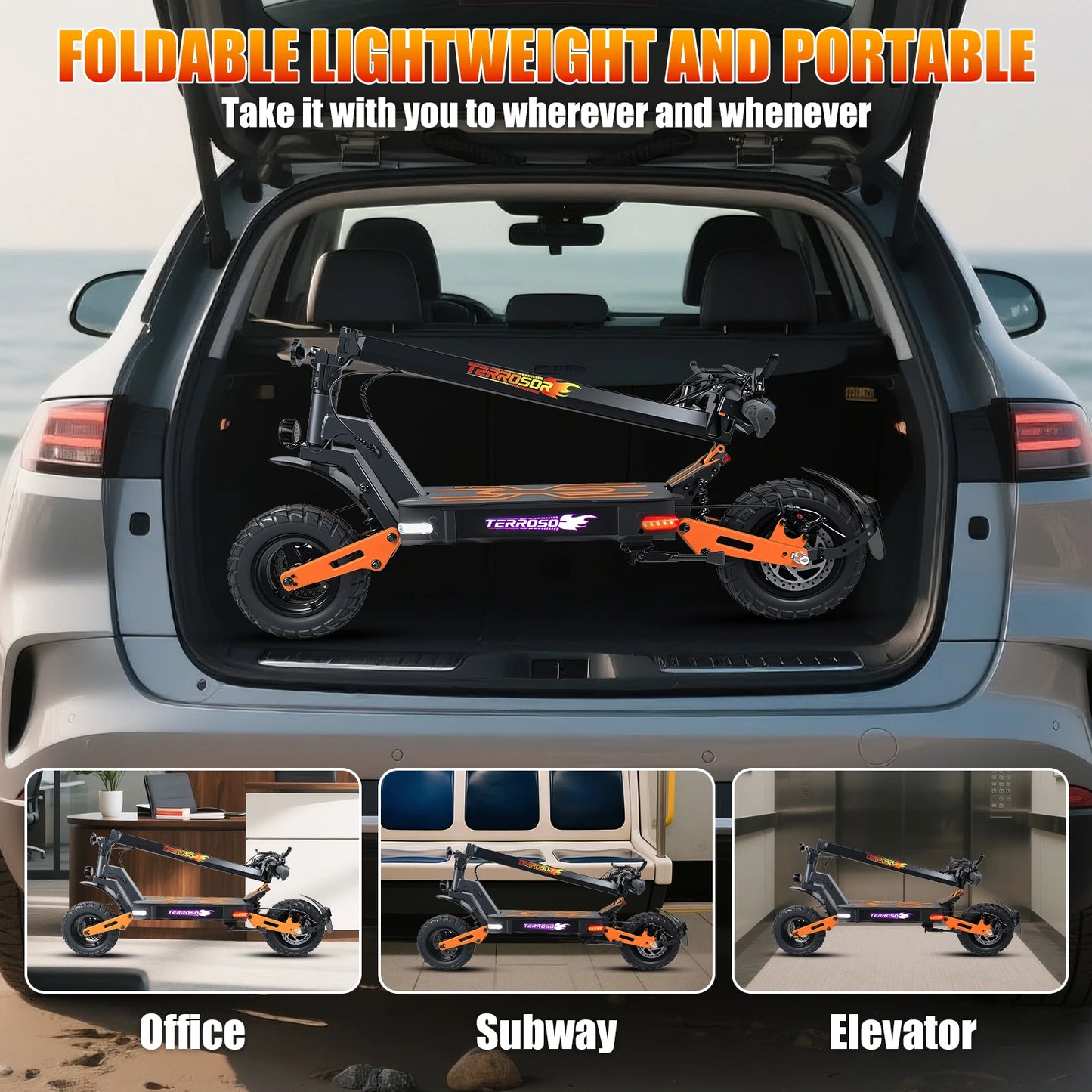 Patinete eléctrico para adultos, motor de 1200 W, e-scooter plegable de hasta 64 km/h y 48 km de autonomía, patinete todoterreno de 11" con doble sus
