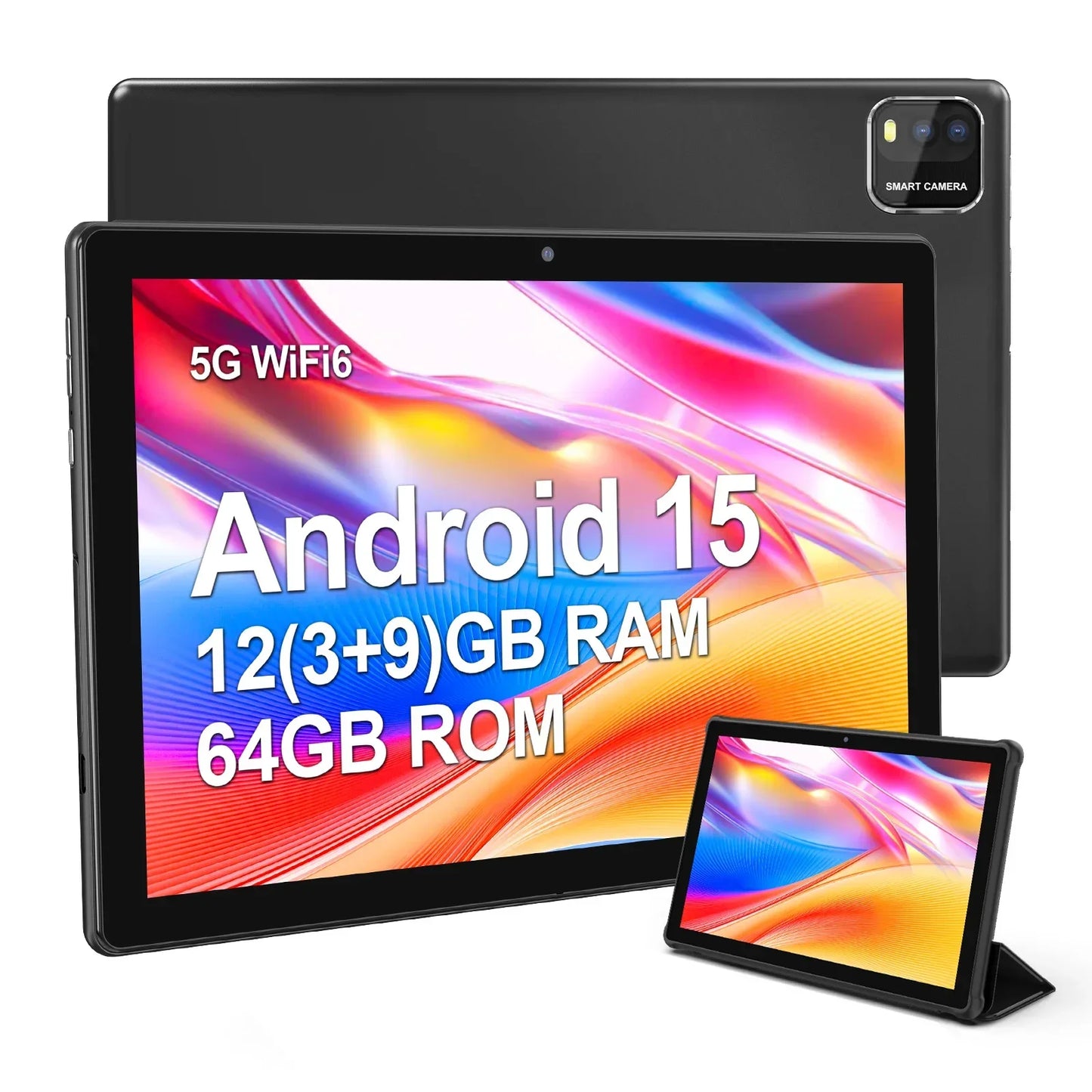 BAKEN Android Tablet 15 10 inch, Quad-Core Processor, 12GB (3+9 Extension) RAM + 64GB Storage, 5G WiFi, 1280*800 Dual Camera