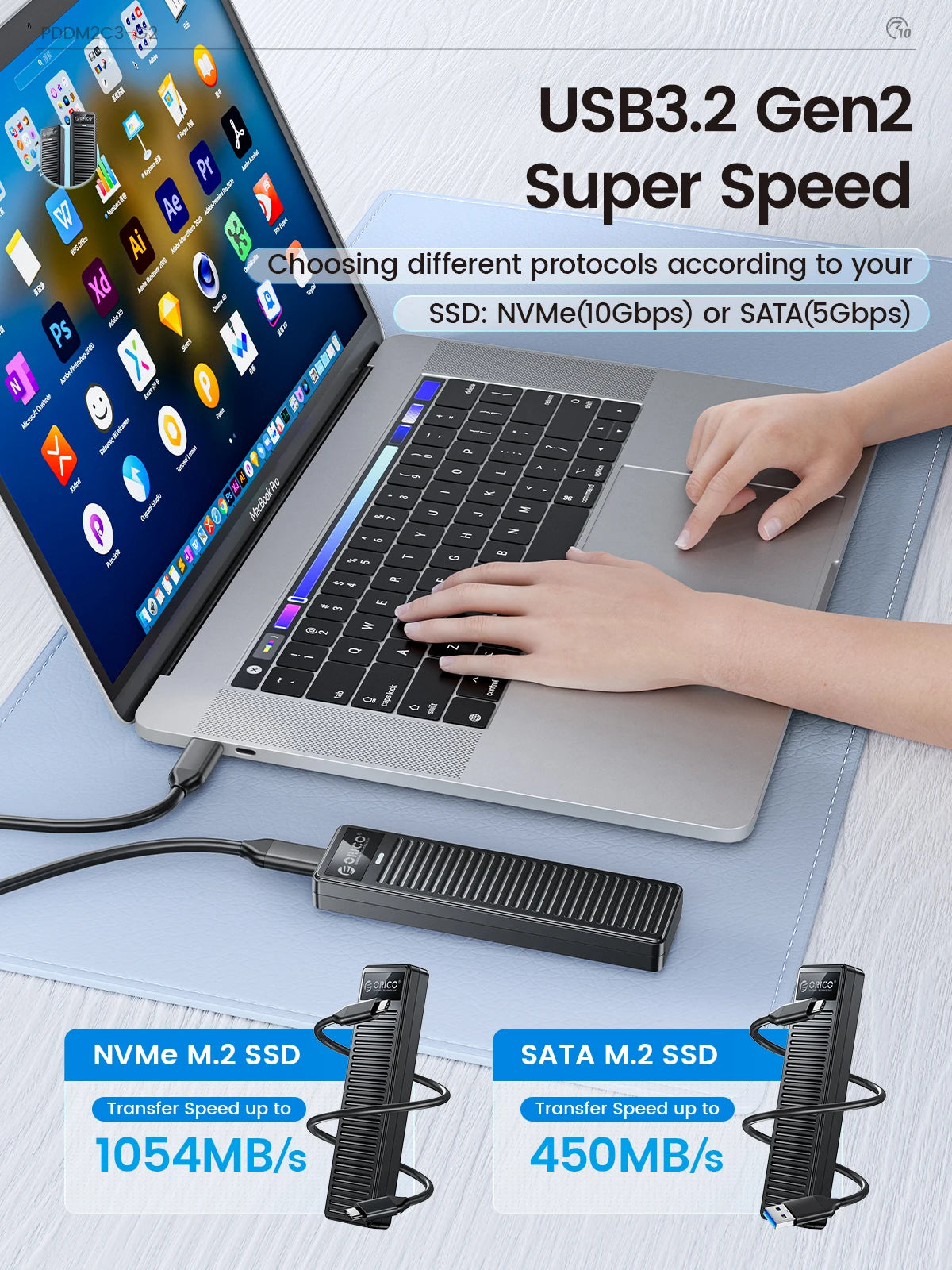 ORICO M.2 NVMe SSD boîtier 10Gbps USB 3.2 Gen2 boîtier conception Simple sans outil prise en charge UASP pour les joueurs NVMe SATA SSD