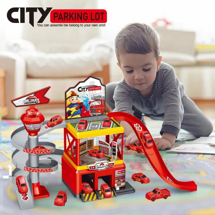 Railway Cars DIY Parking Assembled Track Inertia Car Engineering Vehicle Track Car for Kids Boys Children Birthday Gifts