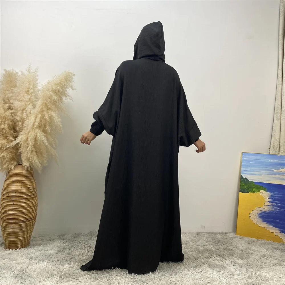 Femmes 12 couleurs Abayas musulman Ramadan vêtements de prière avec capuche Jalaba solide décontracté manches chauve-souris Robe arabe Eid Djellab