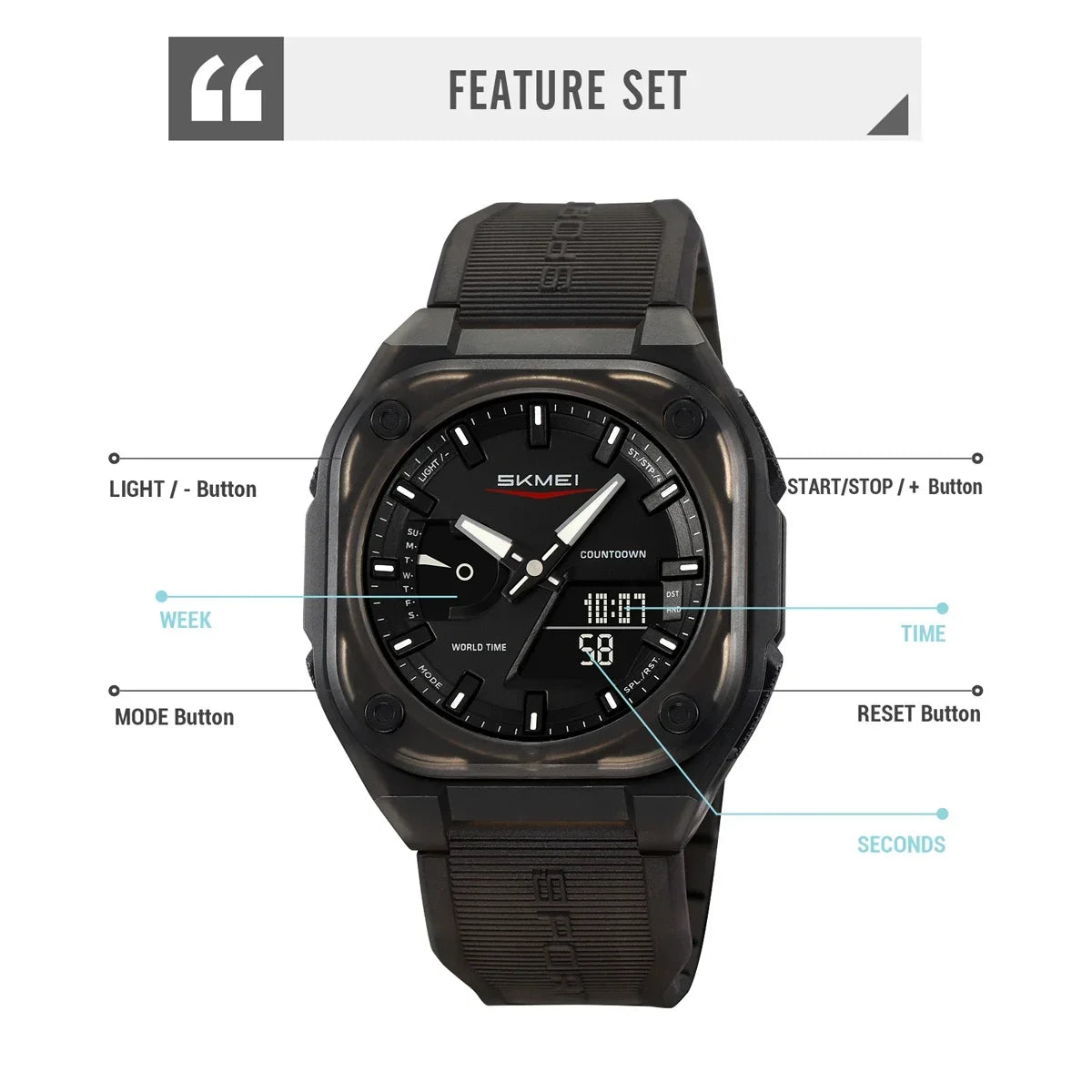 Montre-bracelet numérique étanche pour homme — réveil, sport, mode business