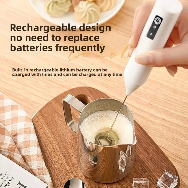 Espumador de leche eléctrico inalámbrico tipo C, batidora de mano de acero inoxidable, mini batidora de café para capuchino, crema