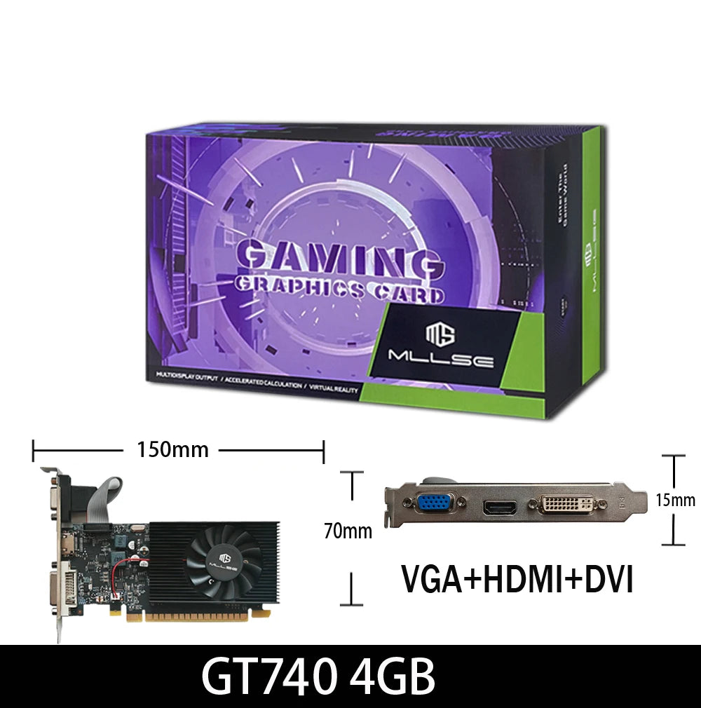 MLLSE GT730 4GB GT740 4GB carte graphique GDDR3 128Bit DVI VGA PCI-E 3.0 Geforce GPU Gt 730 carte vidéo De jeu Placa De vidéo