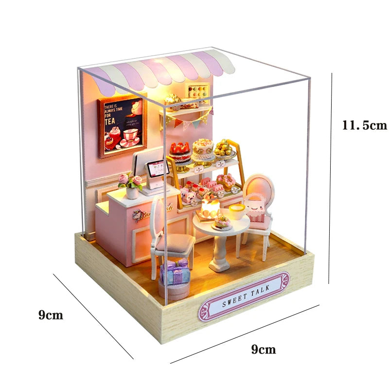 Wooden Dollhouse, Garden Model, 3D Puzzle, Assemble Building Kits, Toys, Bedroom Decor with LED Lights, Dollhouse Gift, DIY