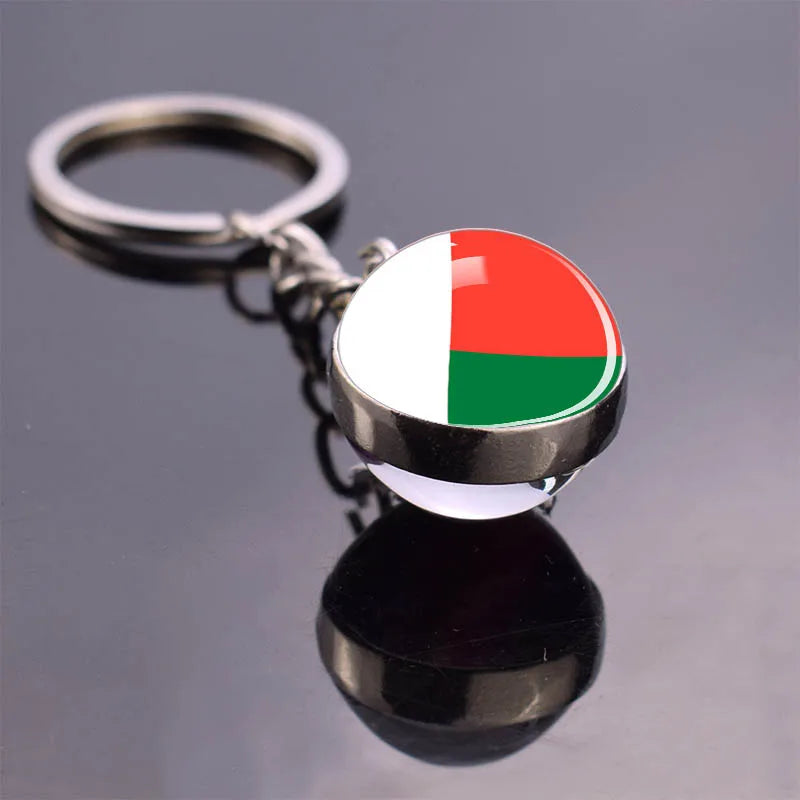 African Flag Keychain, Algeria, Somalia, Tunisia, Morocco, Egypt, National Flag, Double-sided Glass Ball Pendant, Gift