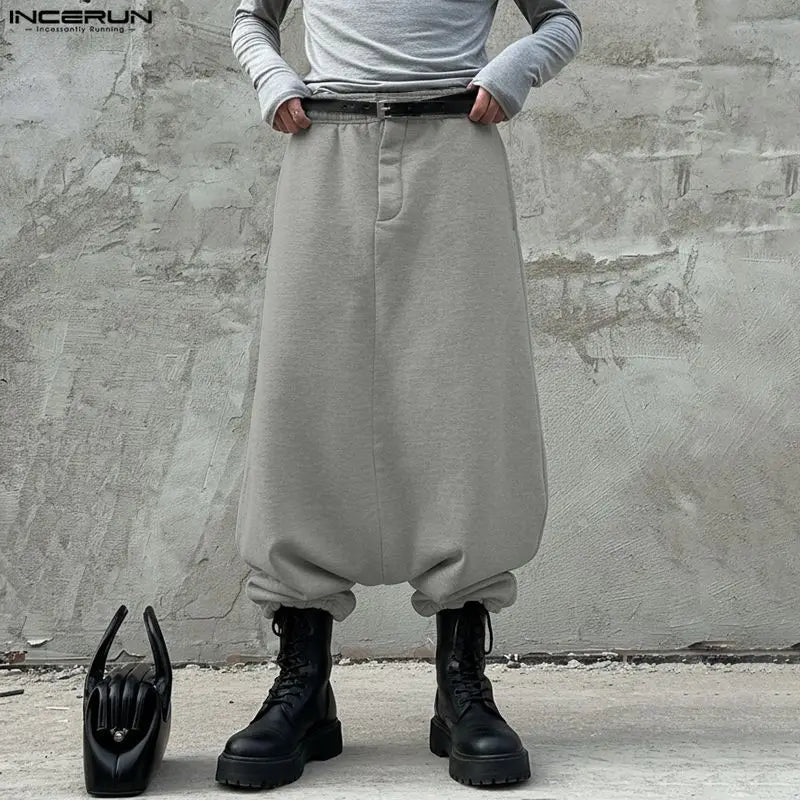 INCERUN Hombres Pantalones Color Sólido Cintura Elástica Joggers Pantalón Ancho Hombres Streetwear Moda Casual Pantalón de Entrepierna Baja Masculino S-5XL