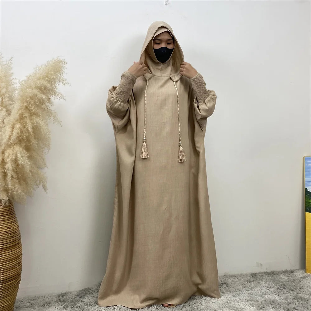 Femmes 12 couleurs Abayas musulman Ramadan vêtements de prière avec capuche Jalaba solide décontracté manches chauve-souris Robe arabe Eid Djellab
