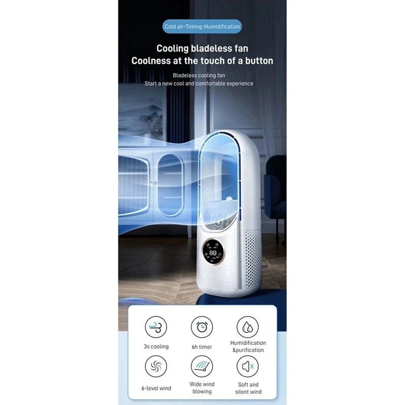 Refroidisseur d'air USB portable sans feuilles, ventilateur électrique, 6 vitesses, minuterie silencieuse, climatiseur, ventilateur de refroidissement, humidificateur, ventilateur de conditionnement